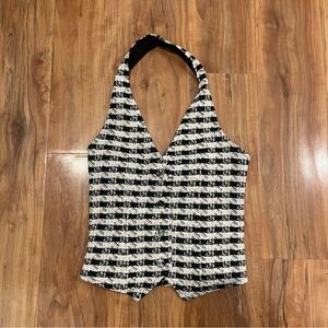 Chic Black and White Checkered Women's Halter Top